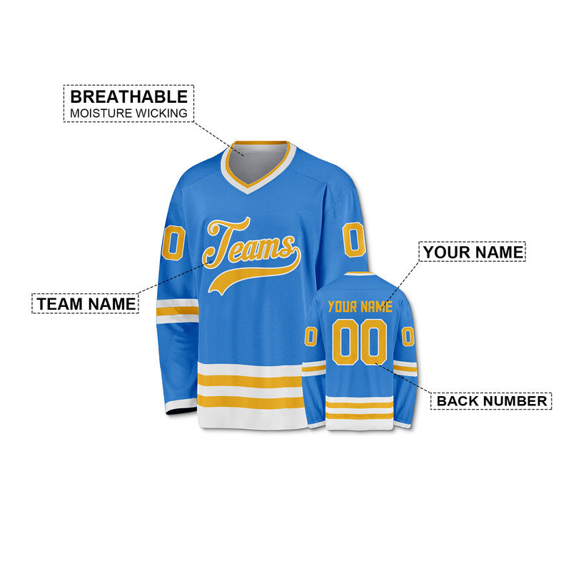 Custom Powder Blue Gold-White Authentic Hockey Jersey