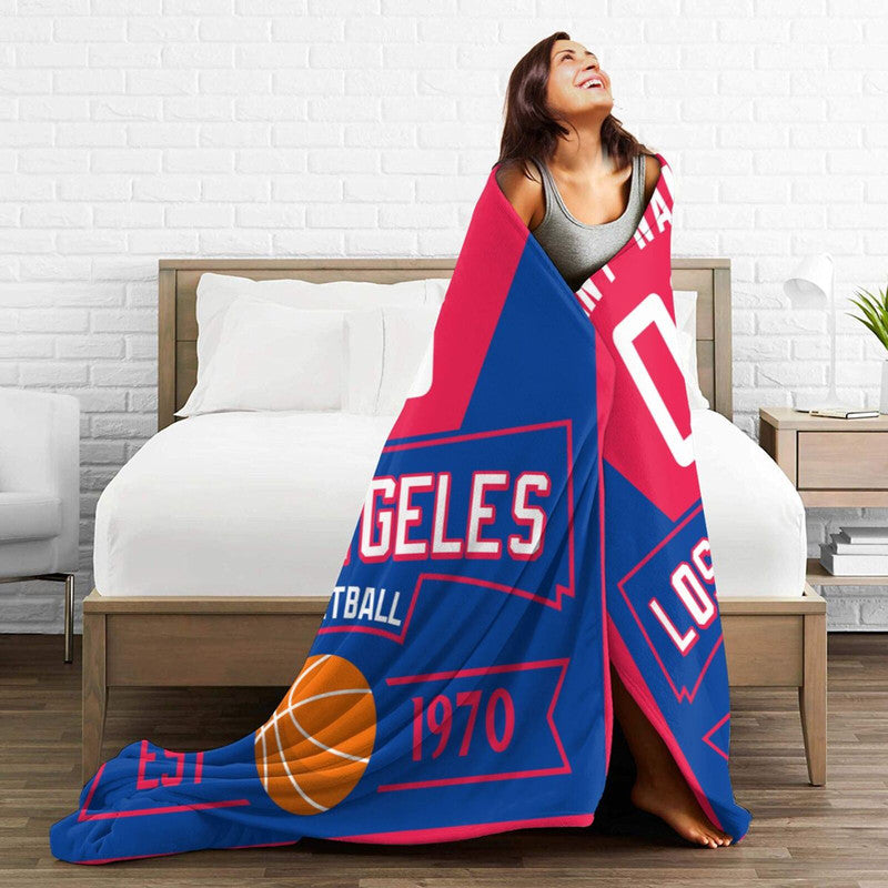 Custom Basketball Los Angeles Fleece Throw Blanket With Name Number for Fans Gifts1
