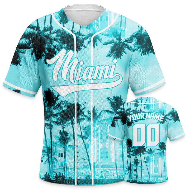 Custom 3D Night View  Aqua White Authentic Baseball Silhouette Jersey