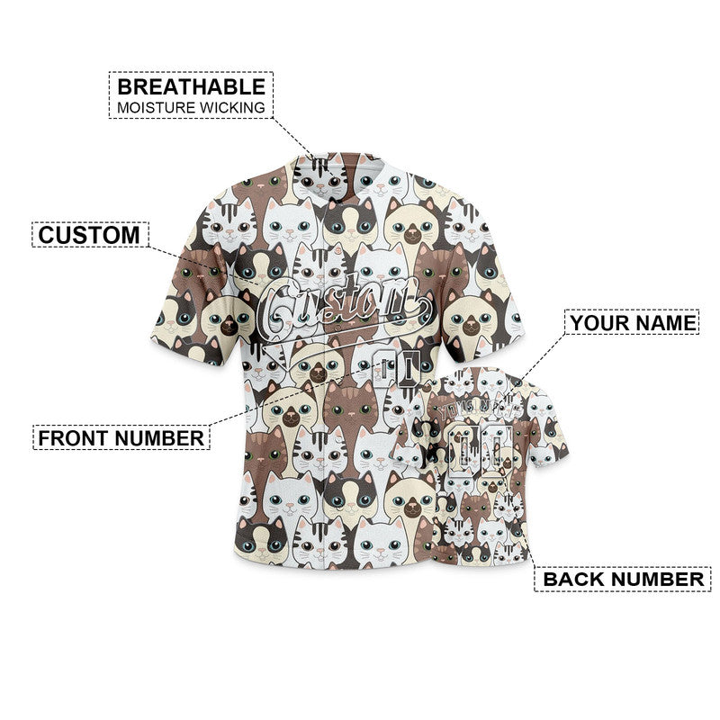 Custom White Brown-Beige 3D Pattern Design Cat And Peacock Authentic Baseball Jersey