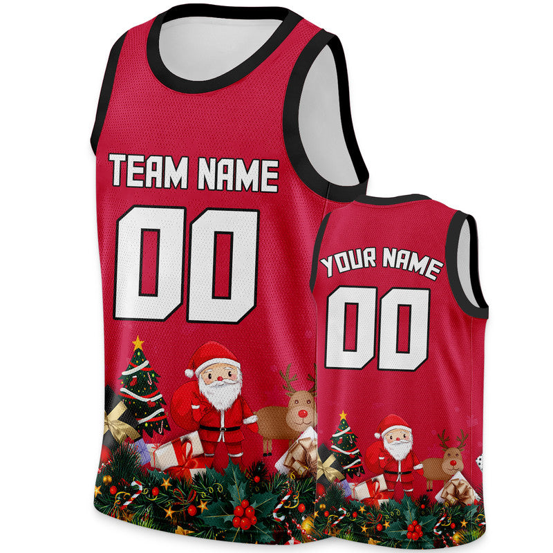 Christmas Day Custom Red White-Black Santa Claus Authentic Basketball Jersey