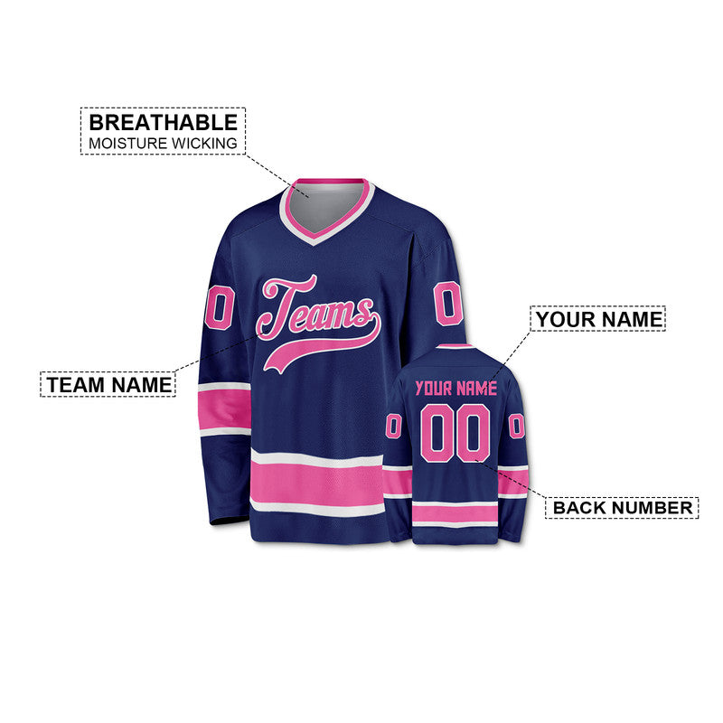 Custom Royal Pink-White Authentic Hockey Jersey