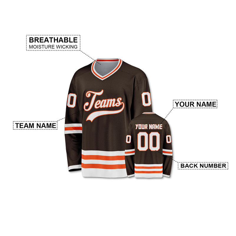 Custom Brown Orange-White Authentic Hockey Jersey