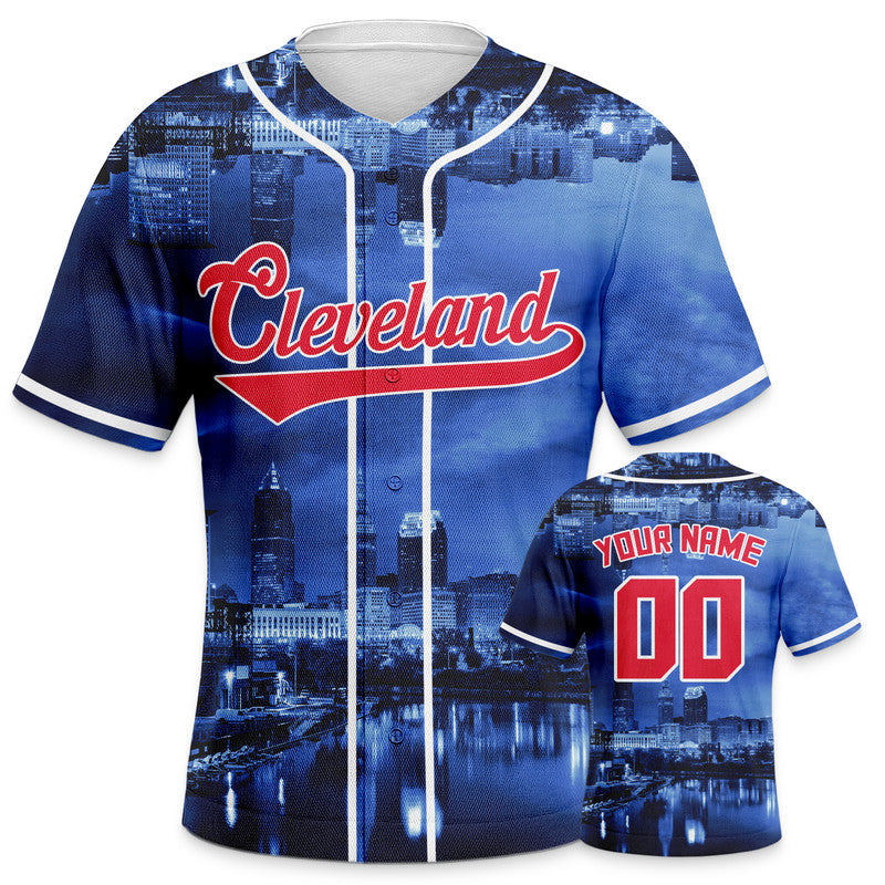 Custom 3D Night View Navy Red-White Authentic Baseball Silhouette Jersey