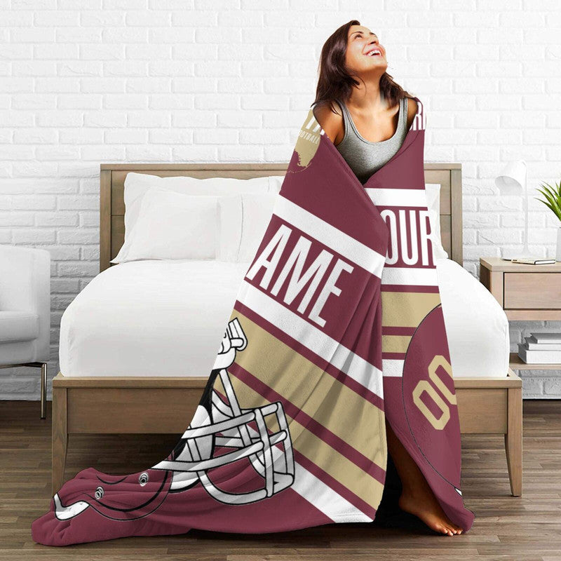 Custom Football Florida State Fleece Throw Blanket With Name Number for Fans Gifts