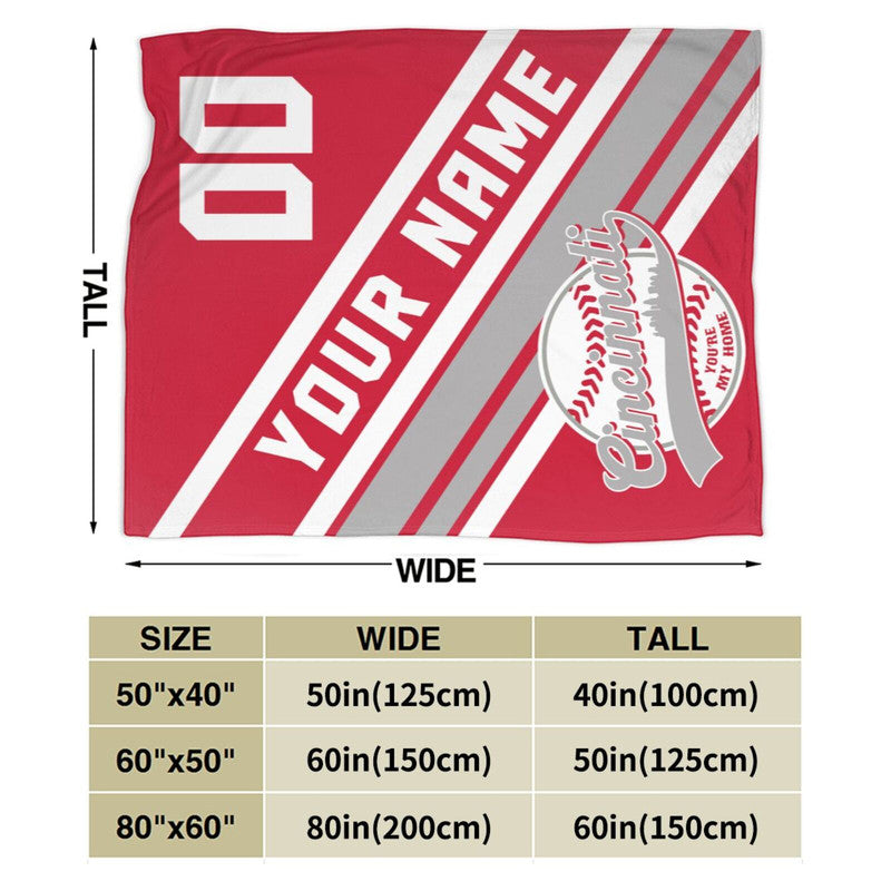 Custom Baseball Cincinnati   Fleece Throw Blanket With Name Number for Fans Gifts