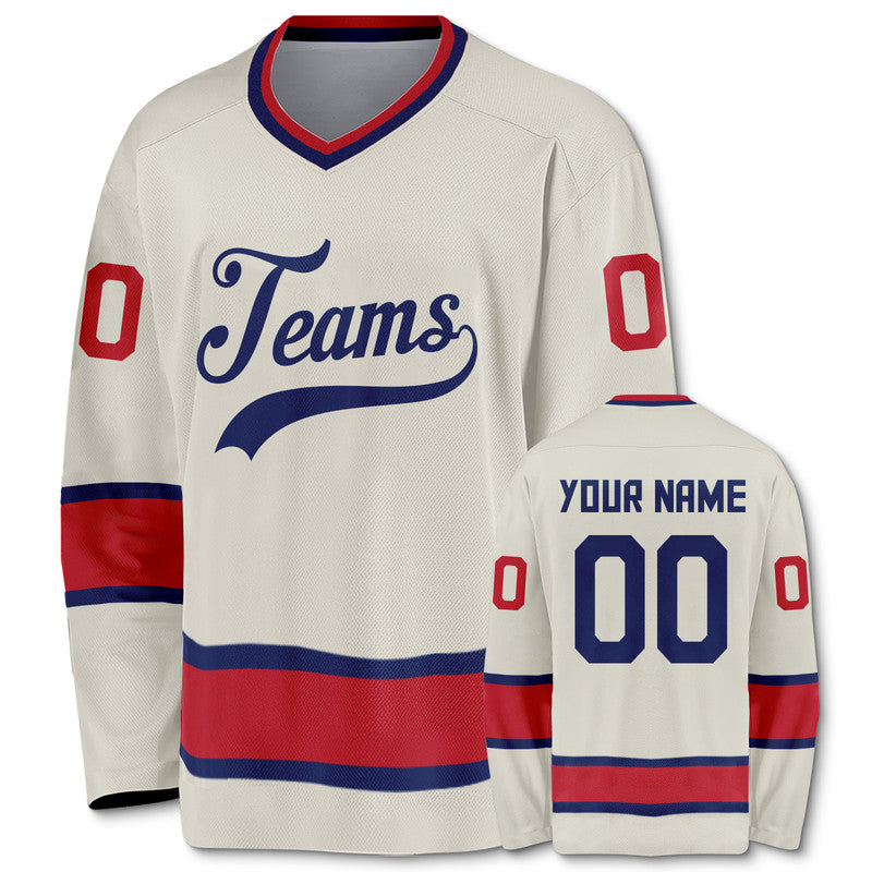 Custom Cream Royal-Red Authentic Hockey Jersey