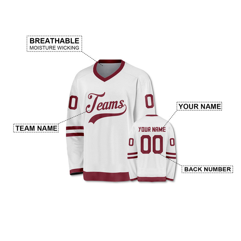 Custom White Crimson Authentic Hockey Jersey