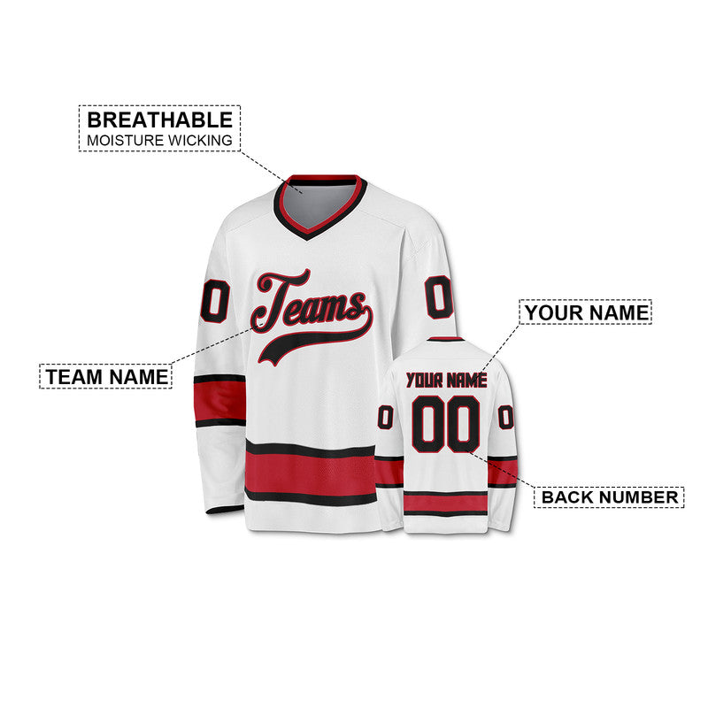 Custom White Black -Red Authentic Hockey Jersey