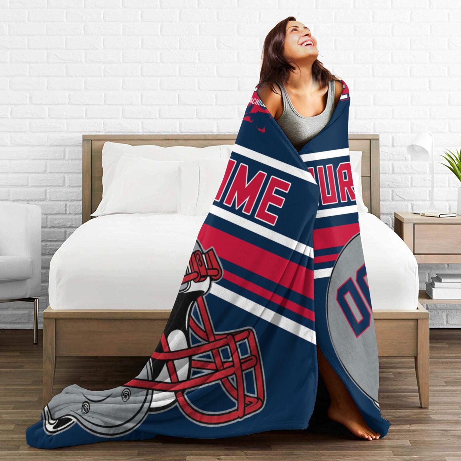 Custom Football City Map New England Fleece Throw Blanket Name Number for Fans Gifts