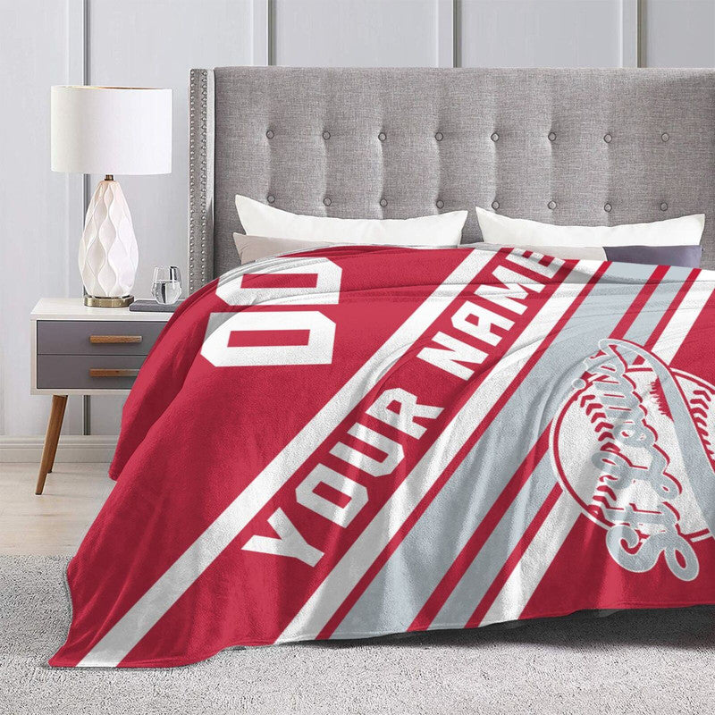 Custom Baseball St Louis Fleece Throw Blanket With Name Number for Fans Gifts