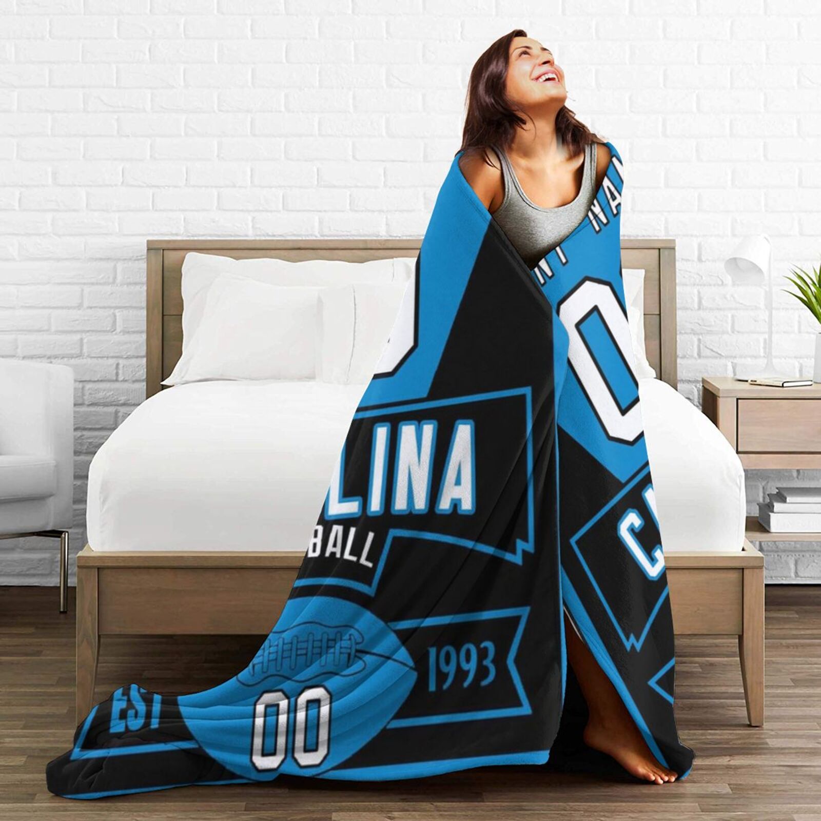 Custom Football Carolina City Fleece Throw Blanket With Name Number for Fans Gifts