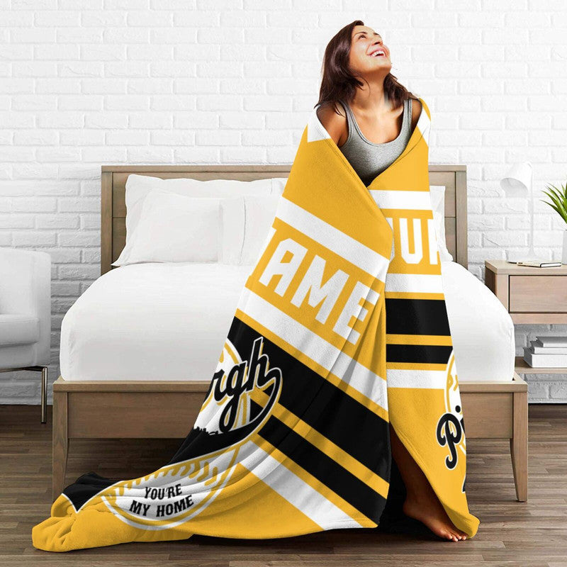 Custom Baseball Pittsburgh  Fleece Throw Blanket With Name Number for Fans Gifts