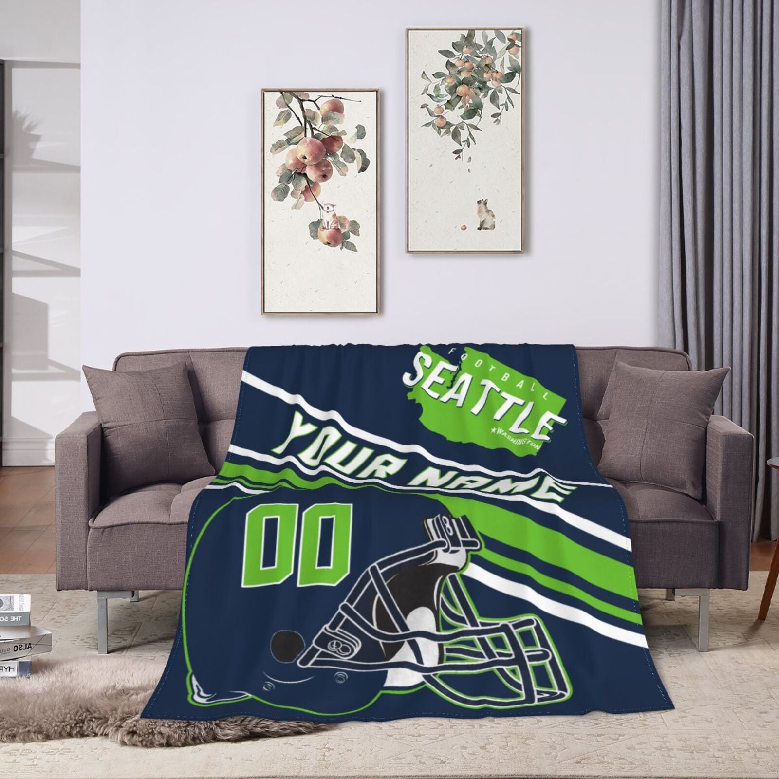 Custom Football City Map Seattle Fleece Throw Blanket Name Number for Fans Gifts