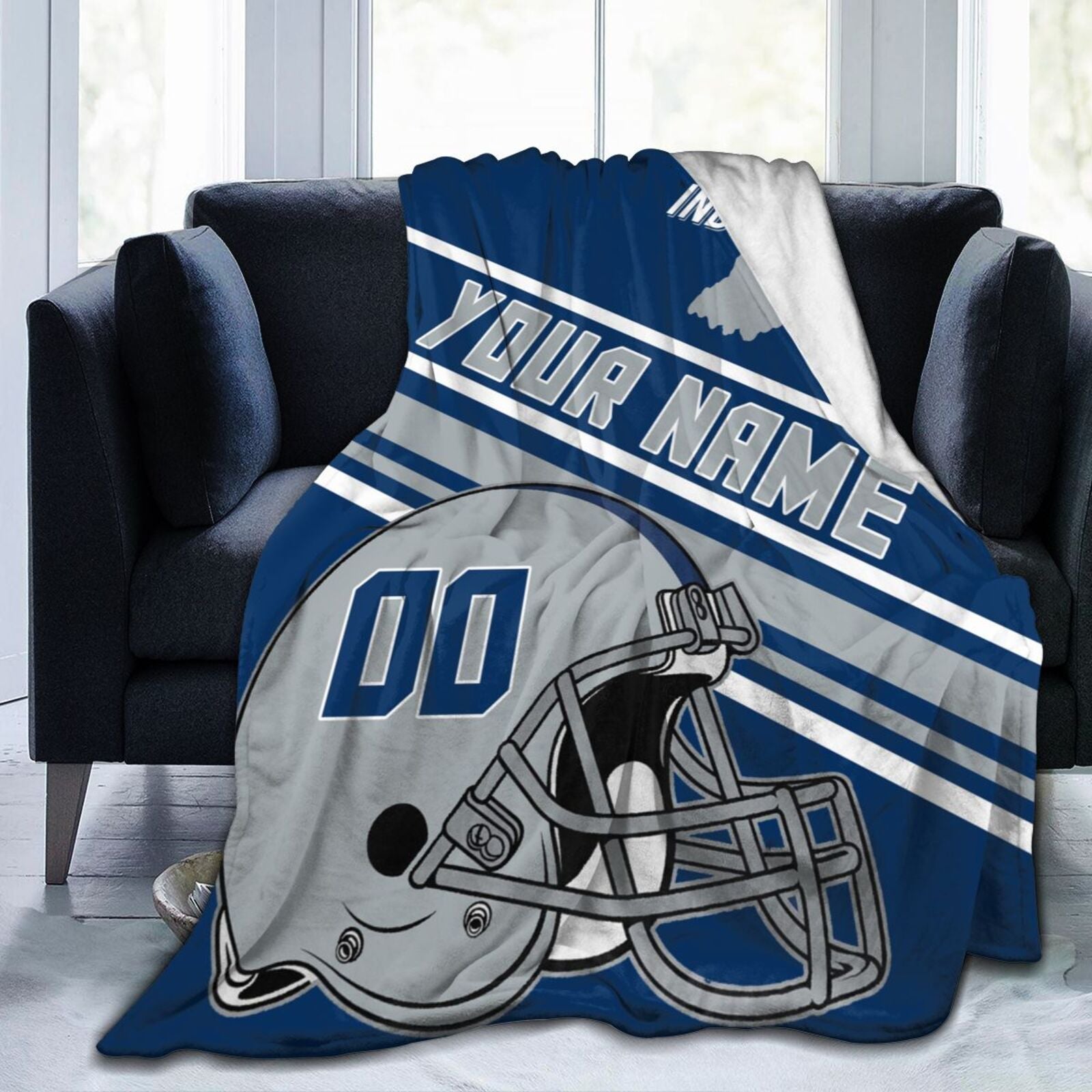 Custom Football City Map Indianapolis Fleece Throw Blanket Name Number for Fans Gifts
