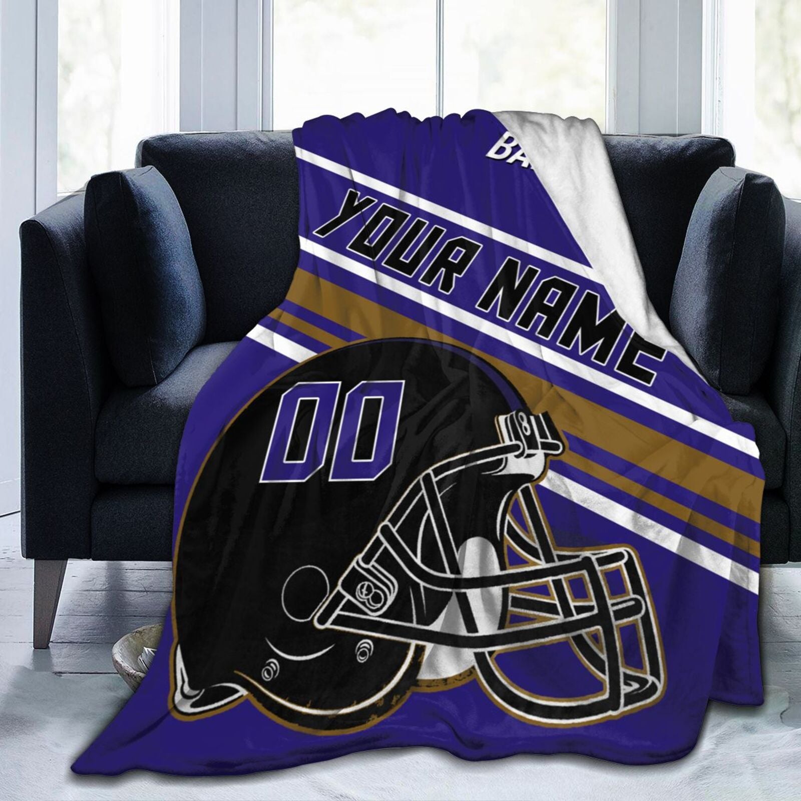Custom Football City Map Baltimore Fleece Throw Blanket Name Number for Fans Gifts