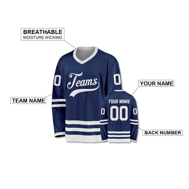 Custom Navy White Authentic Hockey Jersey