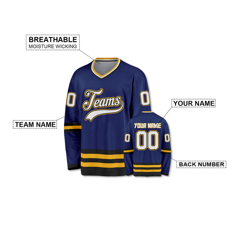 Custom Royal White Gold-Black Authentic Hockey Jersey