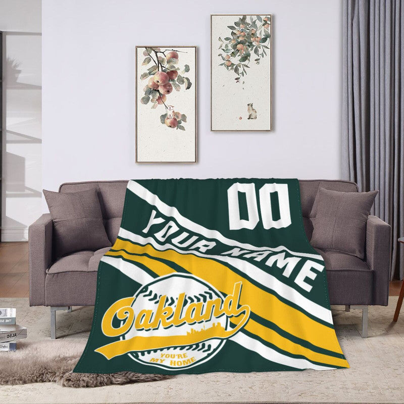 Custom Baseball Oakland   Fleece Throw Blanket With Name Number for Fans Gifts