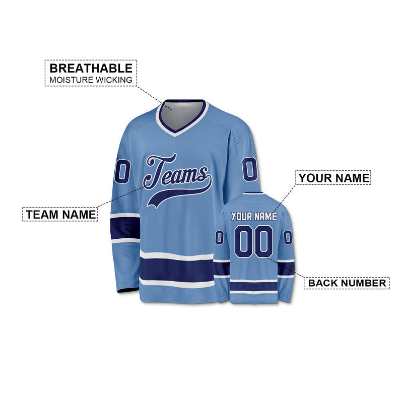 Custom Light Blue Royal-White Authentic Hockey Jersey