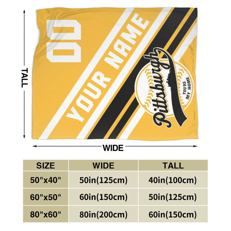 Custom Baseball Pittsburgh  Fleece Throw Blanket With Name Number for Fans Gifts