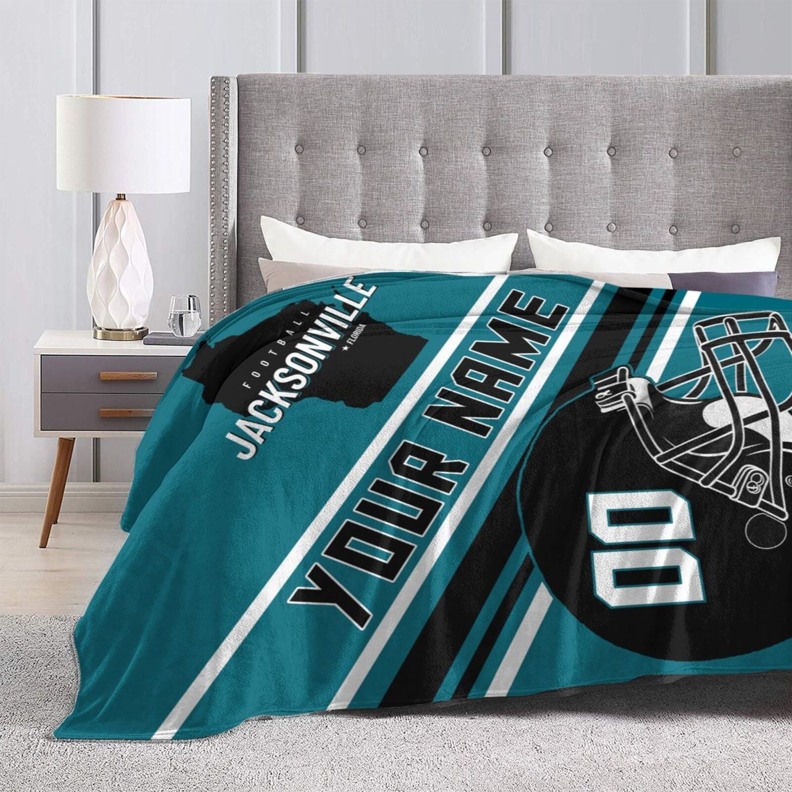 Custom Football City Map Jacksonville Fleece Throw Blanket Name Number for Fans Gifts