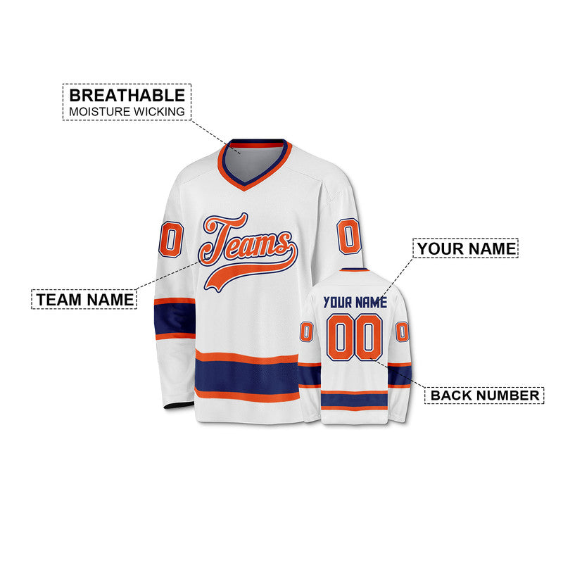 Custom White Orange-Royal Authentic Hockey Jersey