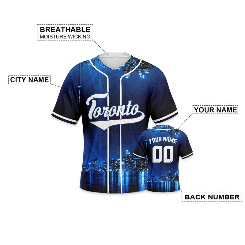 Custom 3D Night View Royal White Authentic Baseball Silhouette Jersey