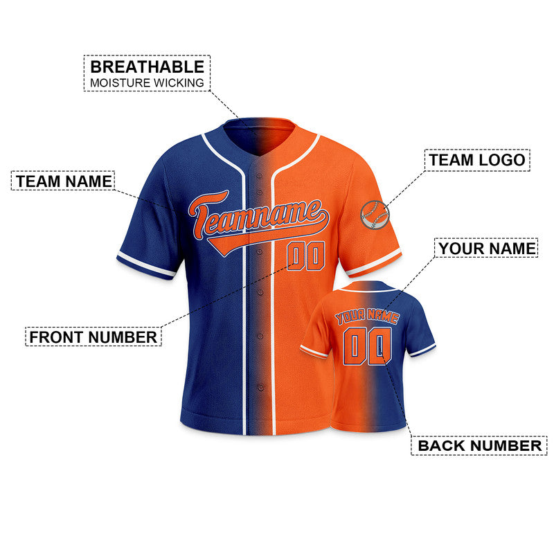 Custom Royal Orange-White Authentic Split Fashion Baseball Jersey