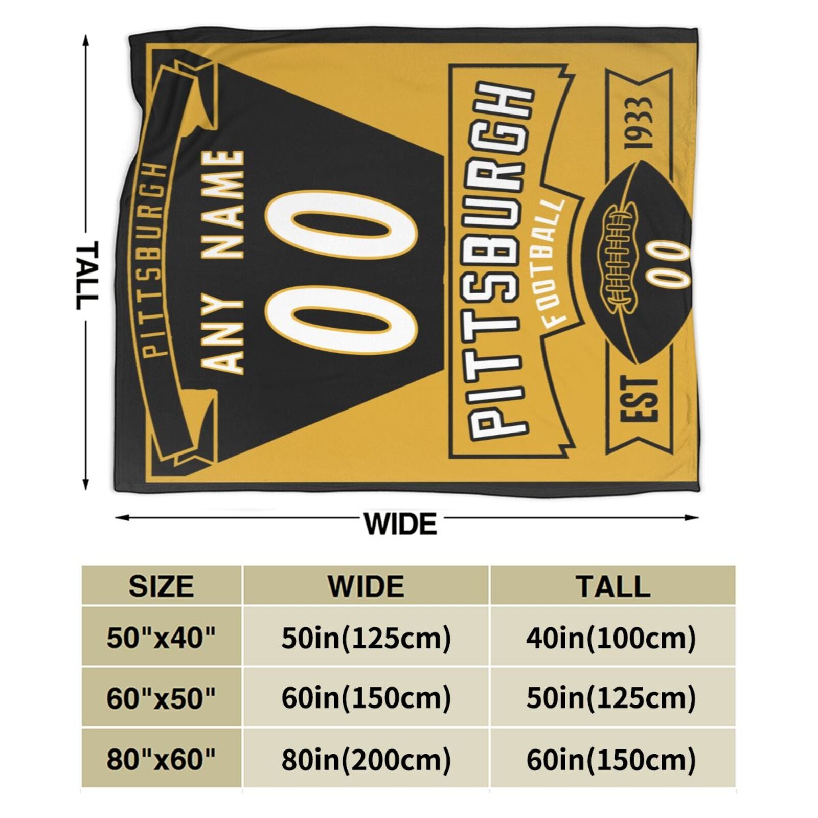 Custom Football City Pittsburgh Fleece Throw Blanket With Name Number for Fans Gifts
