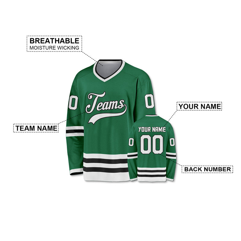 Custom Kelly Green White-Black Authentic Hockey Jersey