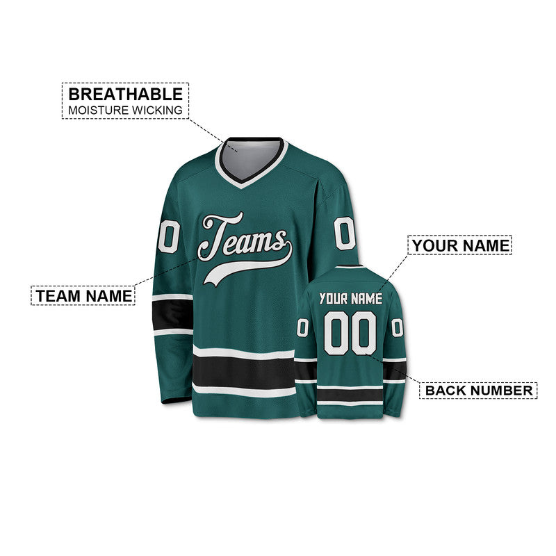Custom Aqua White-Black Authentic Hockey Jersey