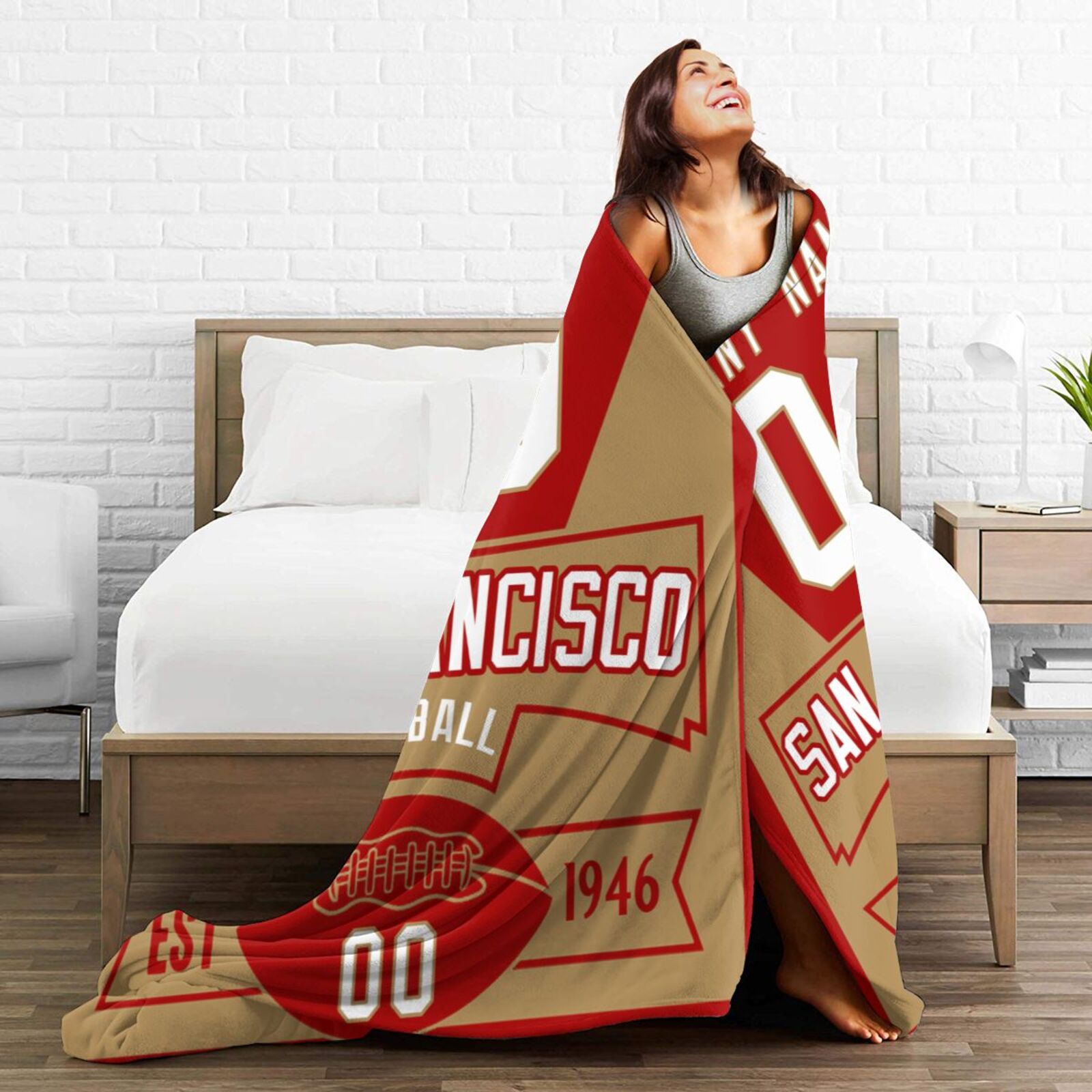 Custom Football City San Francisco Fleece Throw Blanket With Name Number for Fans Gifts