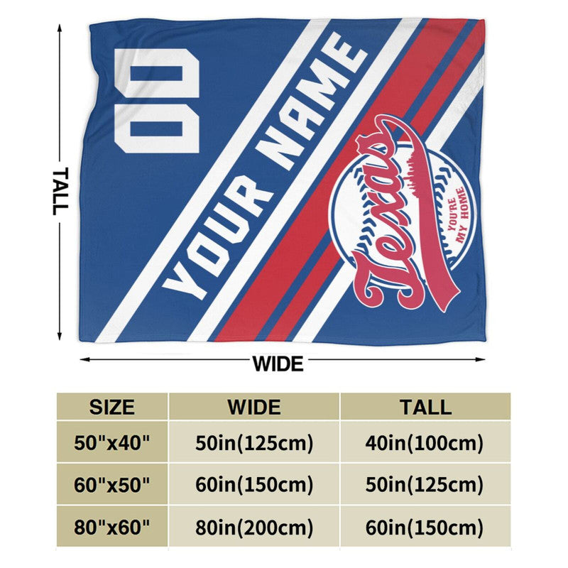 Custom Baseball Texas Fleece Throw Blanket With Name Number for Fans Gifts
