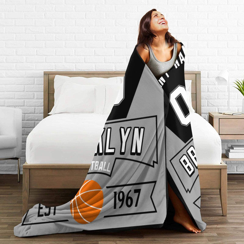 Custom Basketball Brooklyn   Fleece Throw Blanket With Name Number for Fans Gifts