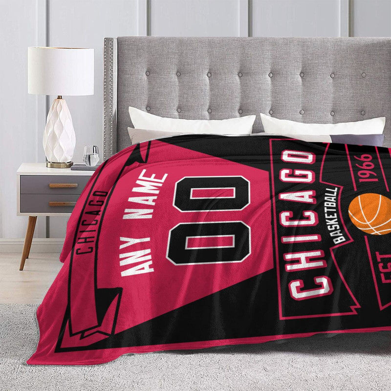 Custom Basketball Chicago  Fleece Throw Blanket With Name Number for Fans Gifts