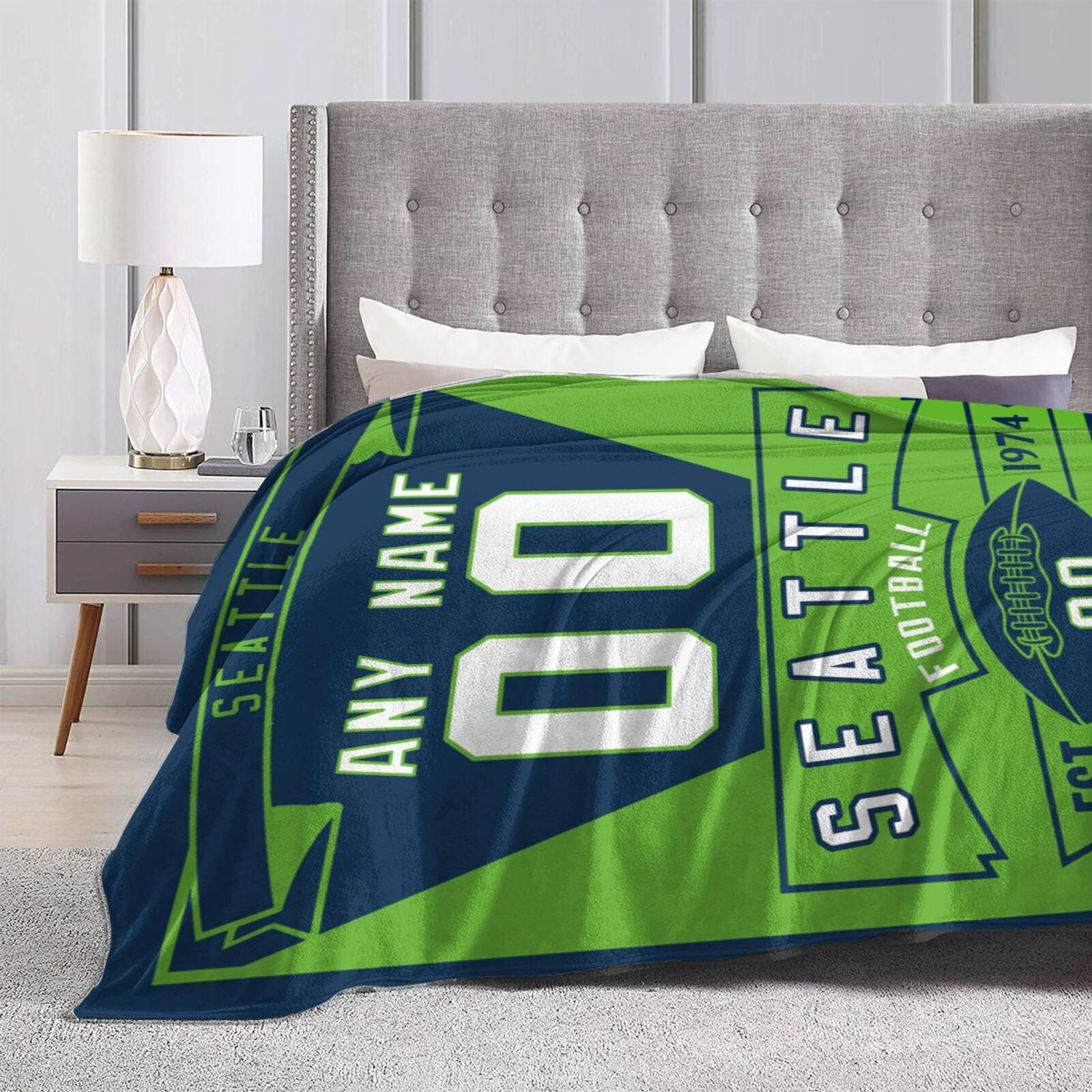 Custom Football City Seattle Fleece Throw Blanket With Name Number for Fans Gifts