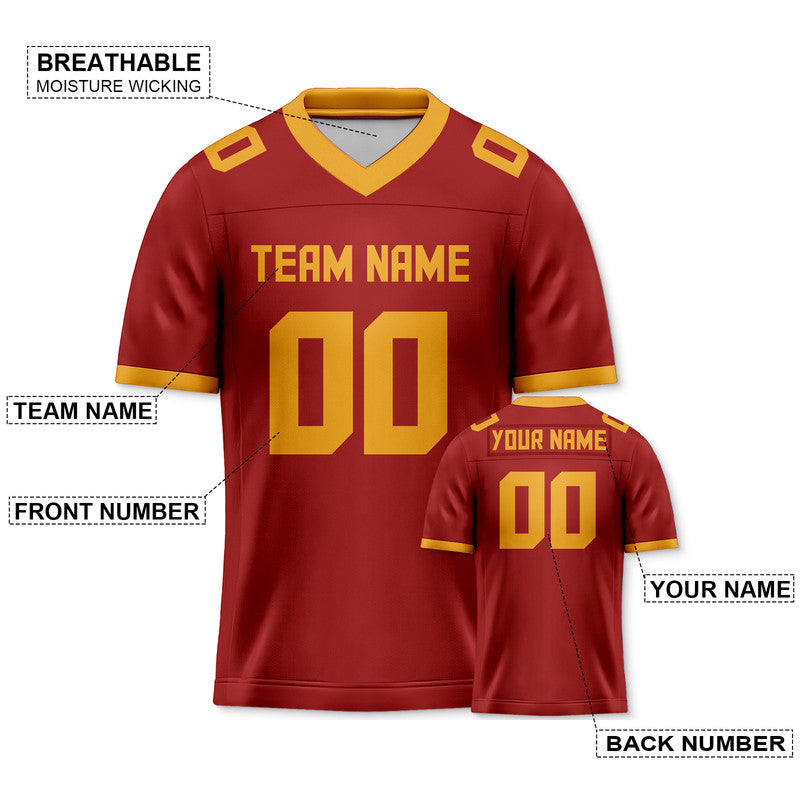 Custom Red Gold Mesh Authentic Football Jersey