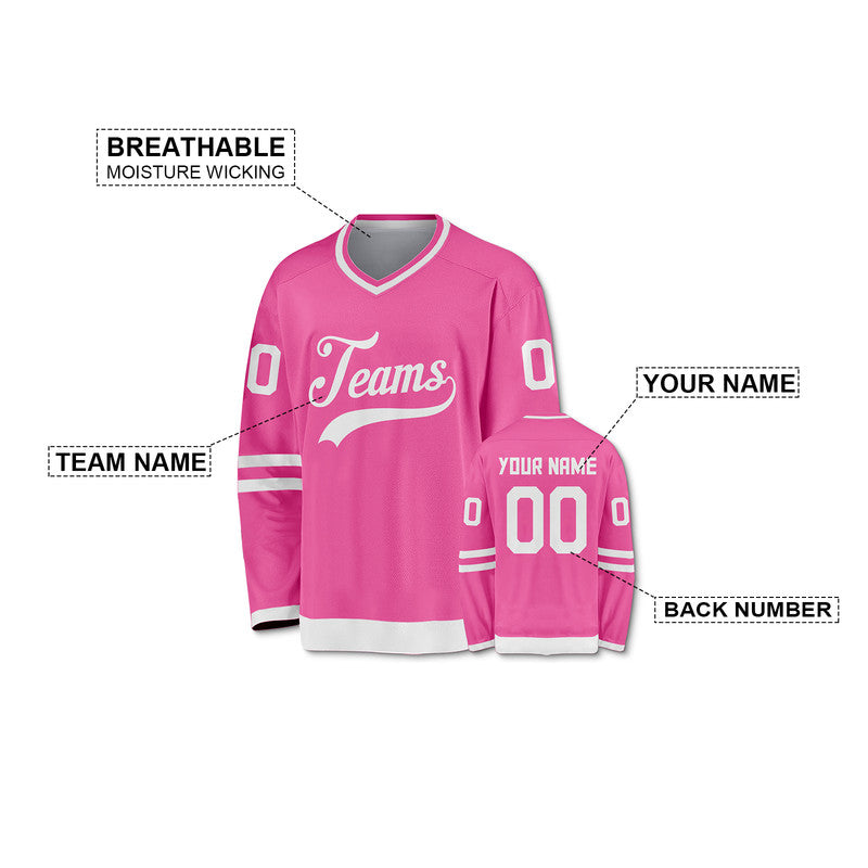 Custom Pink White Authentic Hockey Jersey