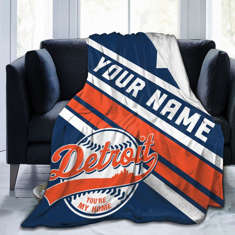 Custom Baseball Detroit    Fleece Throw Blanket With Name Number for Fans Gifts