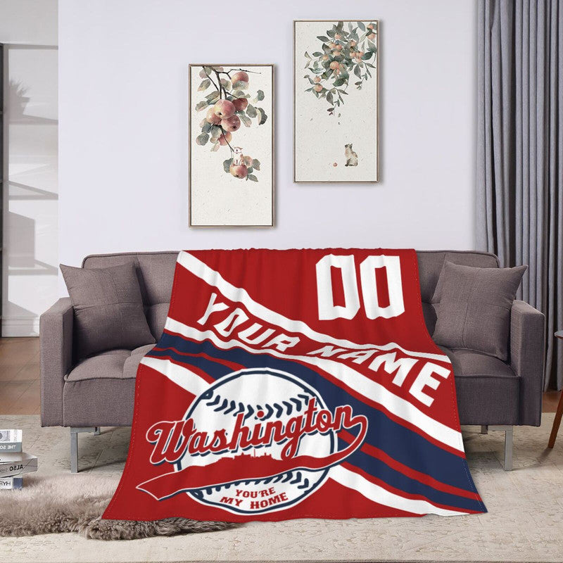 Custom Baseball Washington   Fleece Throw Blanket With Name Number for Fans Gifts