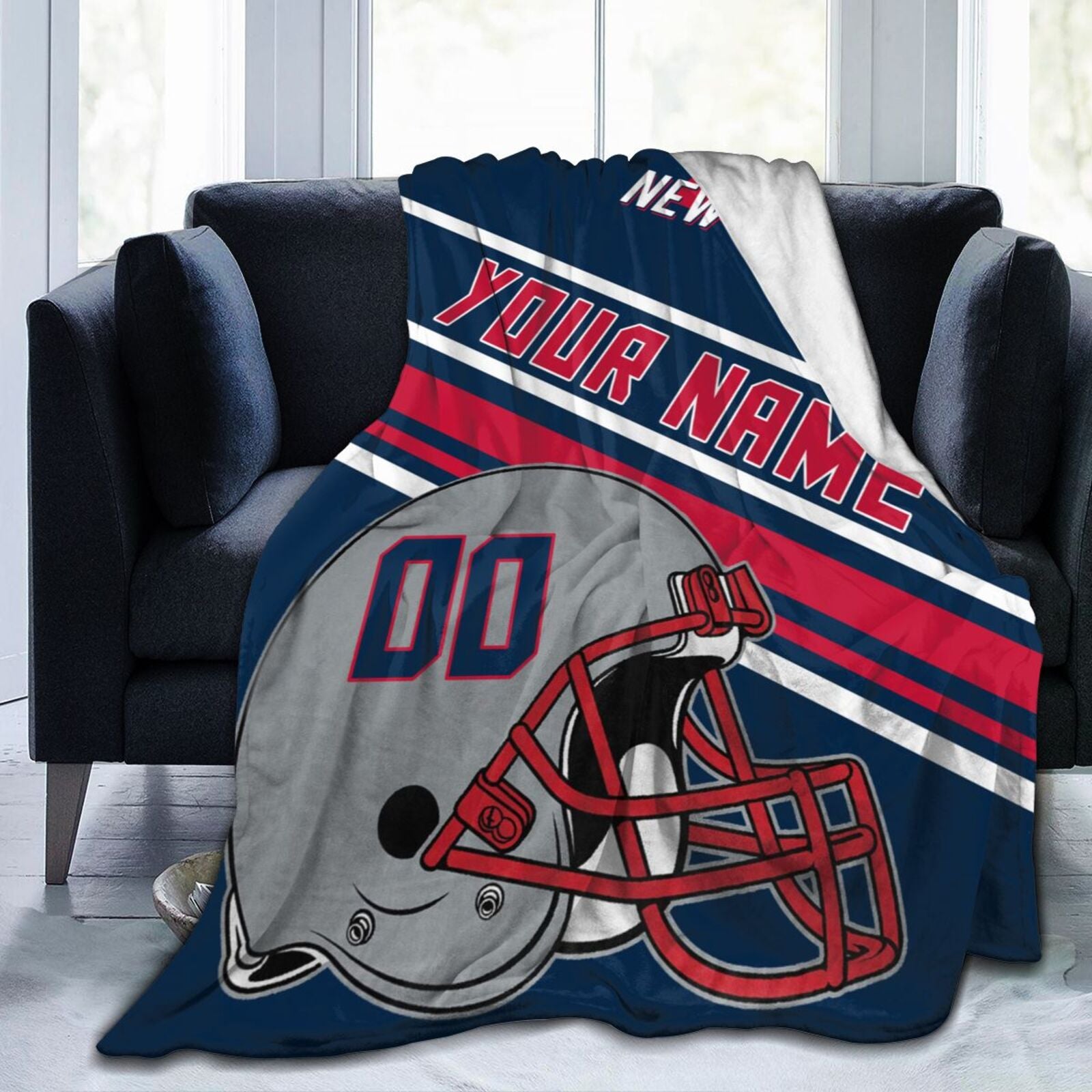 Custom Football City Map New England Fleece Throw Blanket Name Number for Fans Gifts