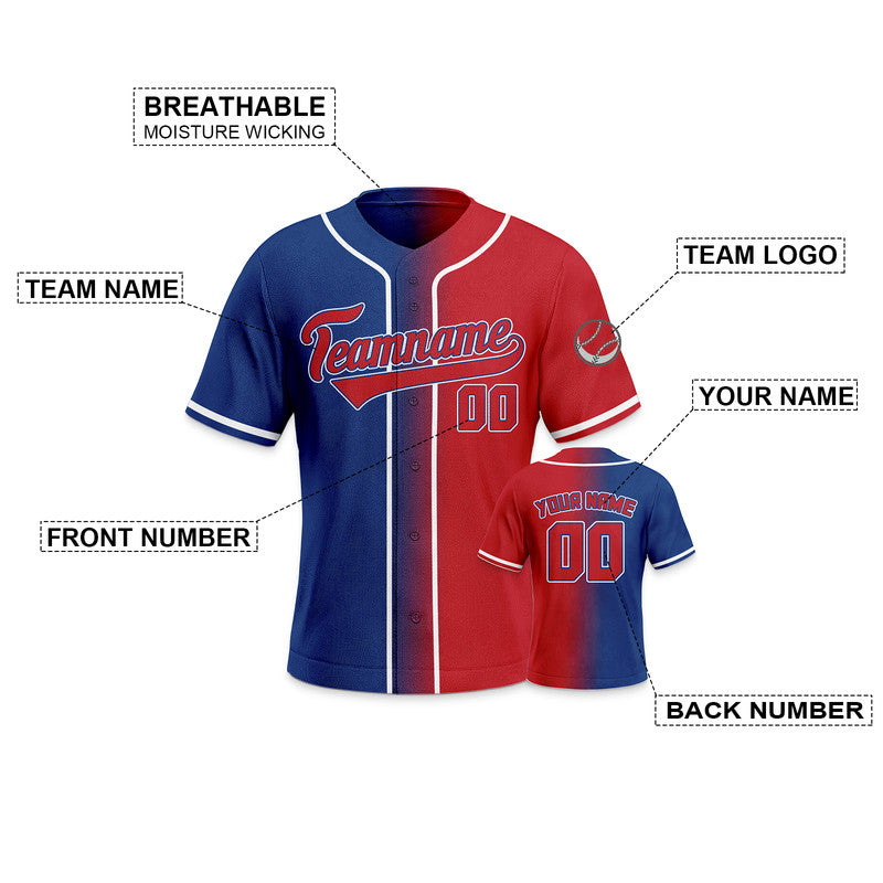 Custom Royal Red-White Authentic Split Fashion Baseball Jersey2