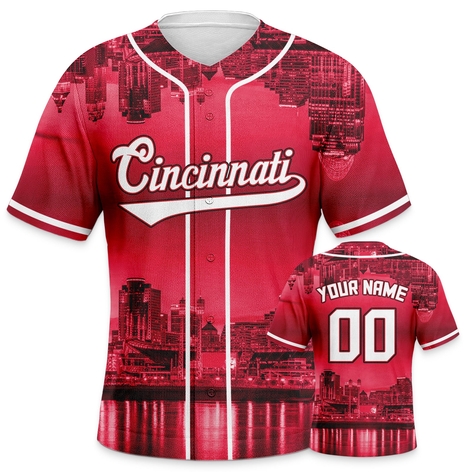 Custom 3D Night View Red White Authentic Baseball Silhouette Jersey