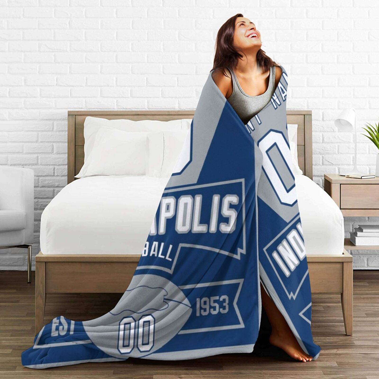 Custom Football City Indianapolis Fleece Throw Blanket With Name Number for Fans Gifts