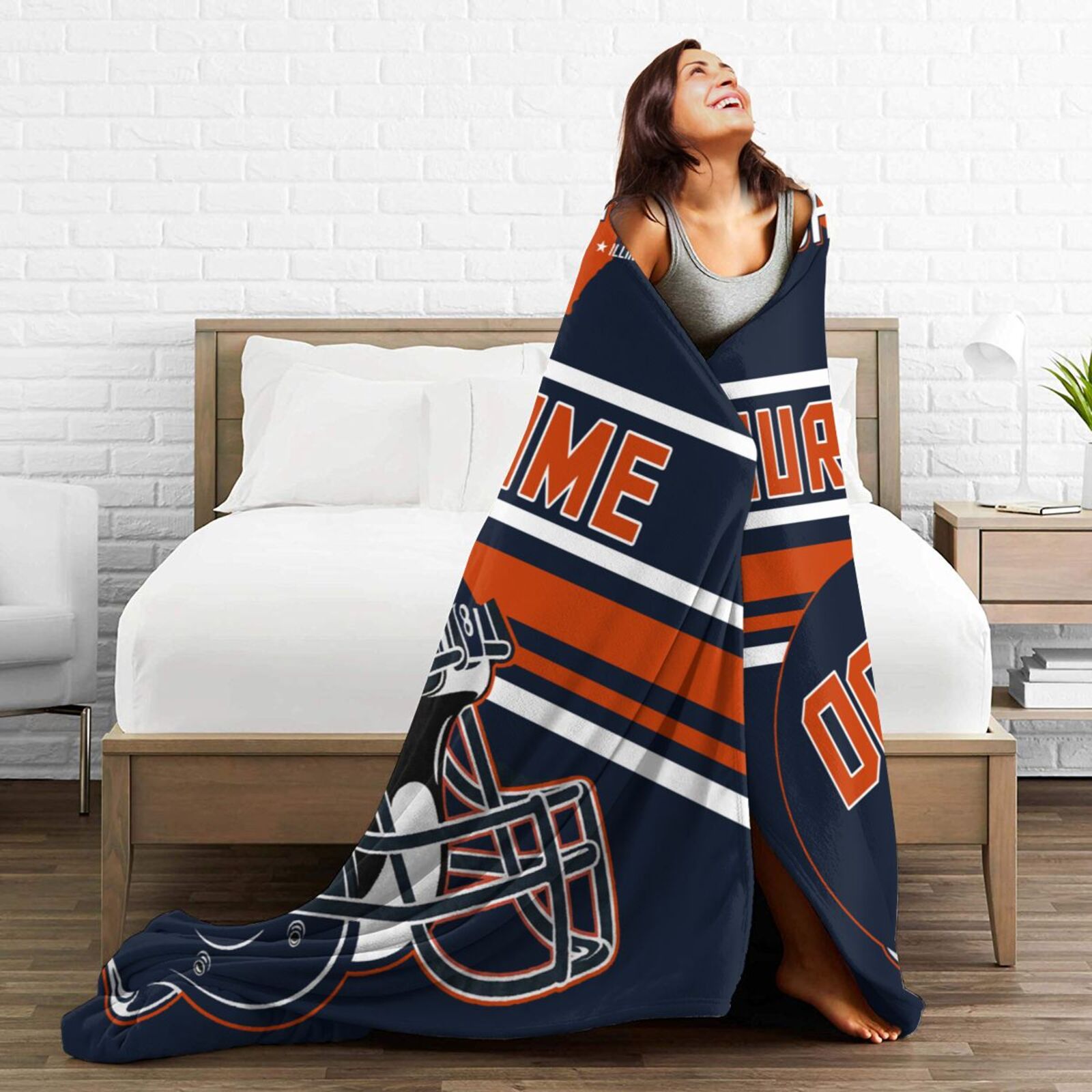Custom Football City Map Chicago Fleece Throw Blanket Name Number for Fans Gifts
