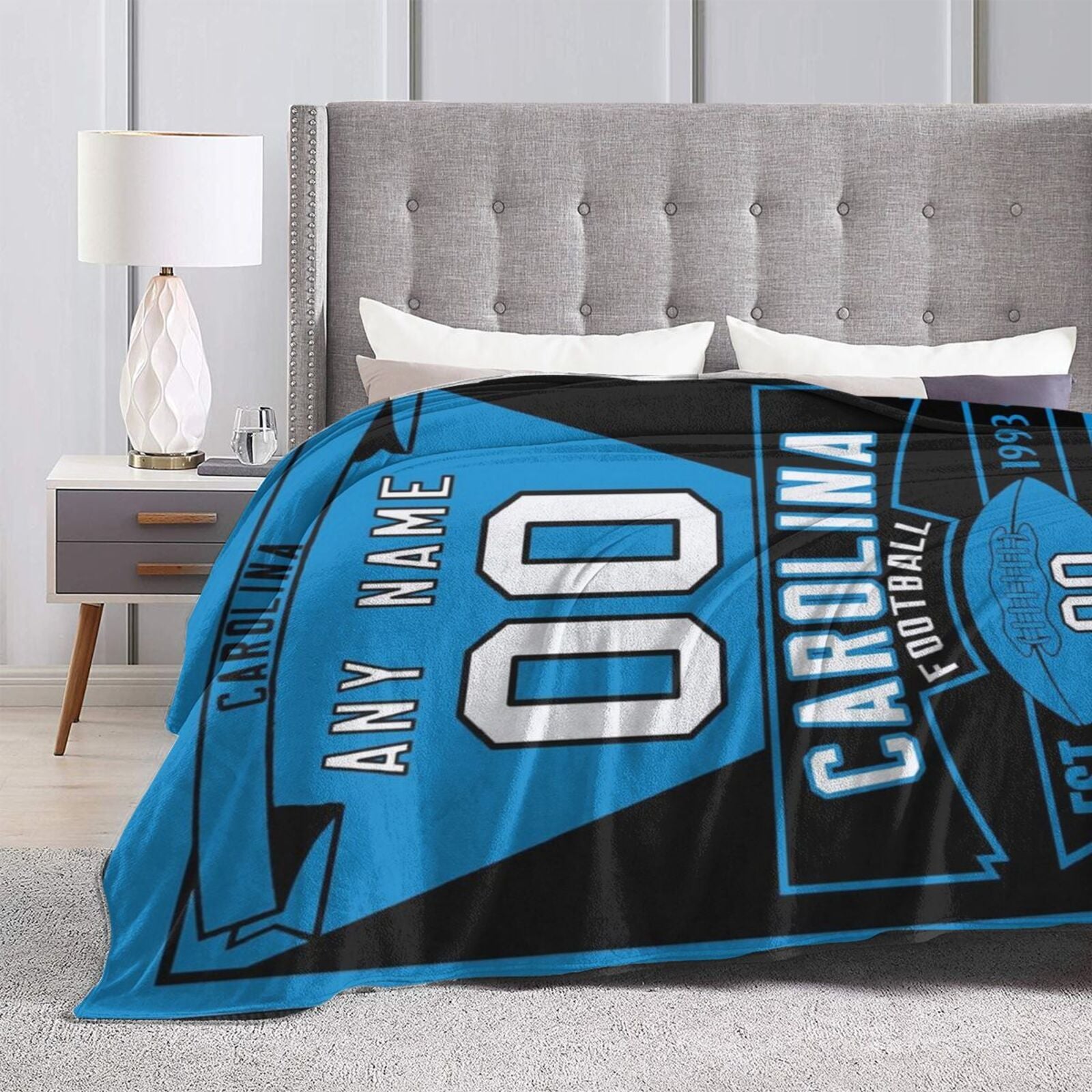 Custom Football Carolina City Fleece Throw Blanket With Name Number for Fans Gifts
