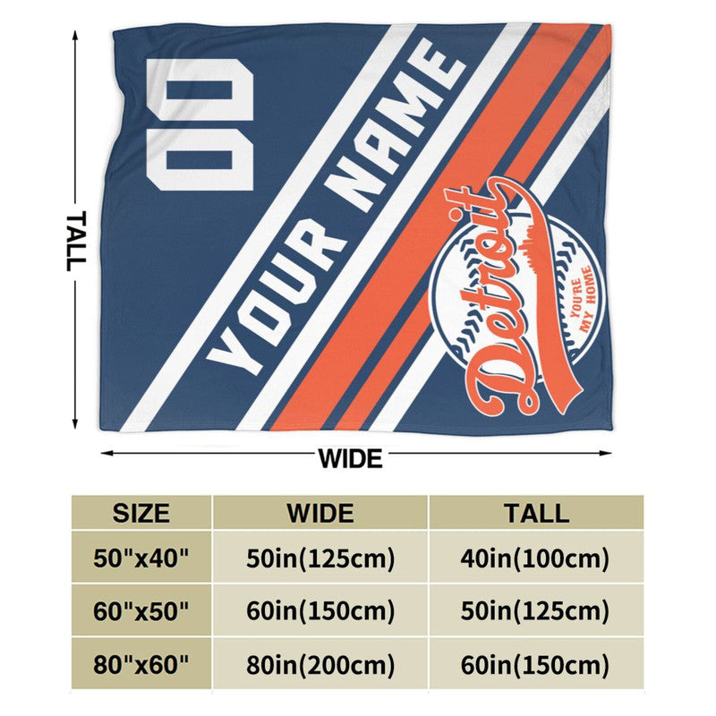 Custom Baseball Detroit    Fleece Throw Blanket With Name Number for Fans Gifts