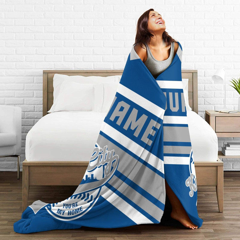 Custom Baseball Kansas City    Fleece Throw Blanket With Name Number for Fans Gifts