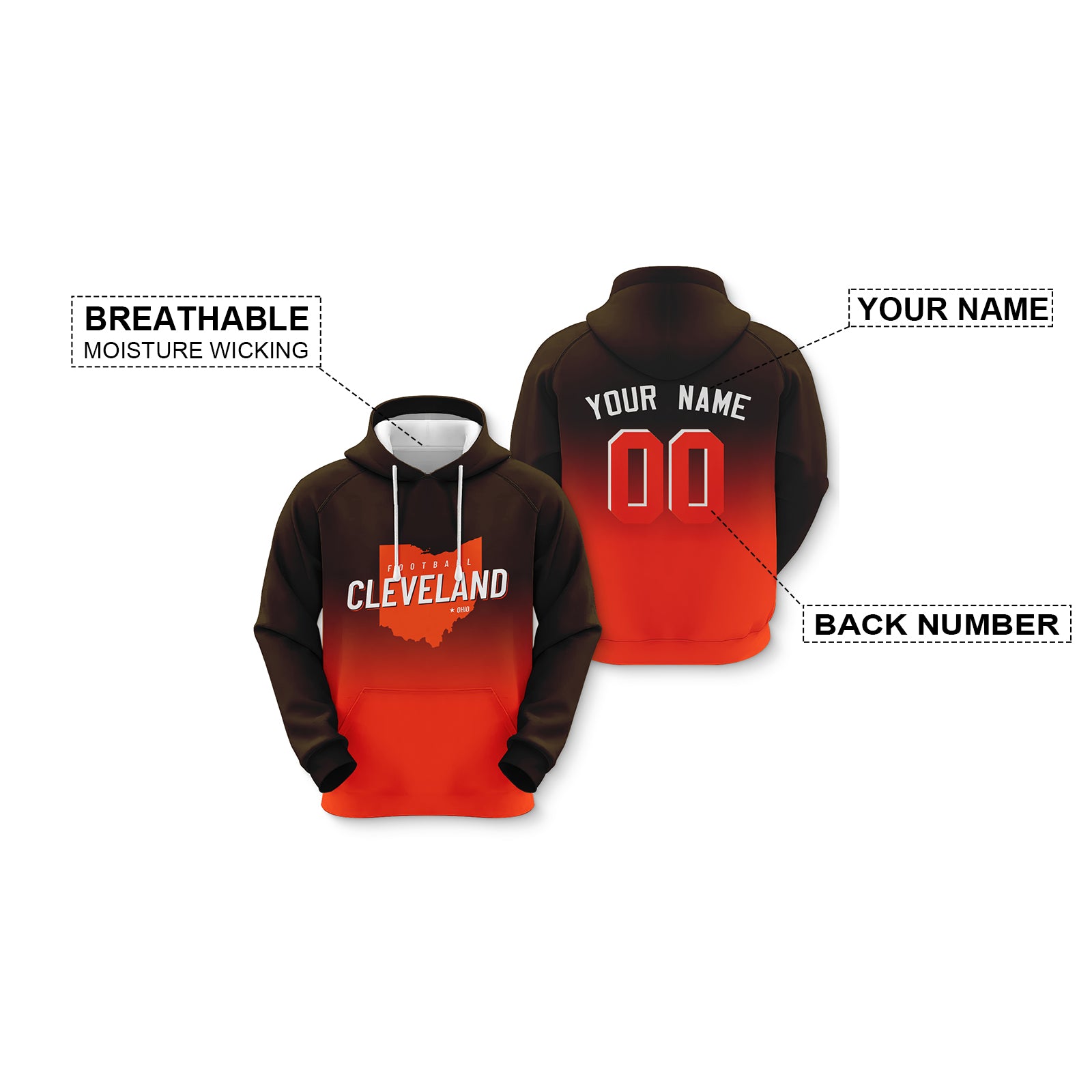 Custom Sports Pullover Sweatshirt City Cleveland Map Split Fashion Football Hoodie